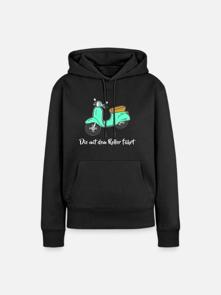 Retro - Die mit dem Roller fährt - Frauen Premium Bio Hoodie - Schwarz