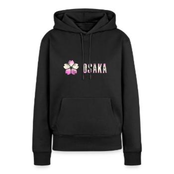 Osaka - Japon - Sweat à capuche Premium bio Femme - noir - Devant - Julia (174cm)