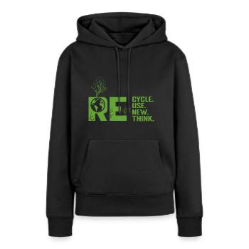 ReCycle ReUse ReNew ReThink - Frauen Premium Bio Hoodie - Schwarz - Vorne - Julia (174cm)
