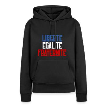 Liberté égalité fraternité - Sweat à capuche Premium bio Femme - noir - Devant - Julia (174cm)