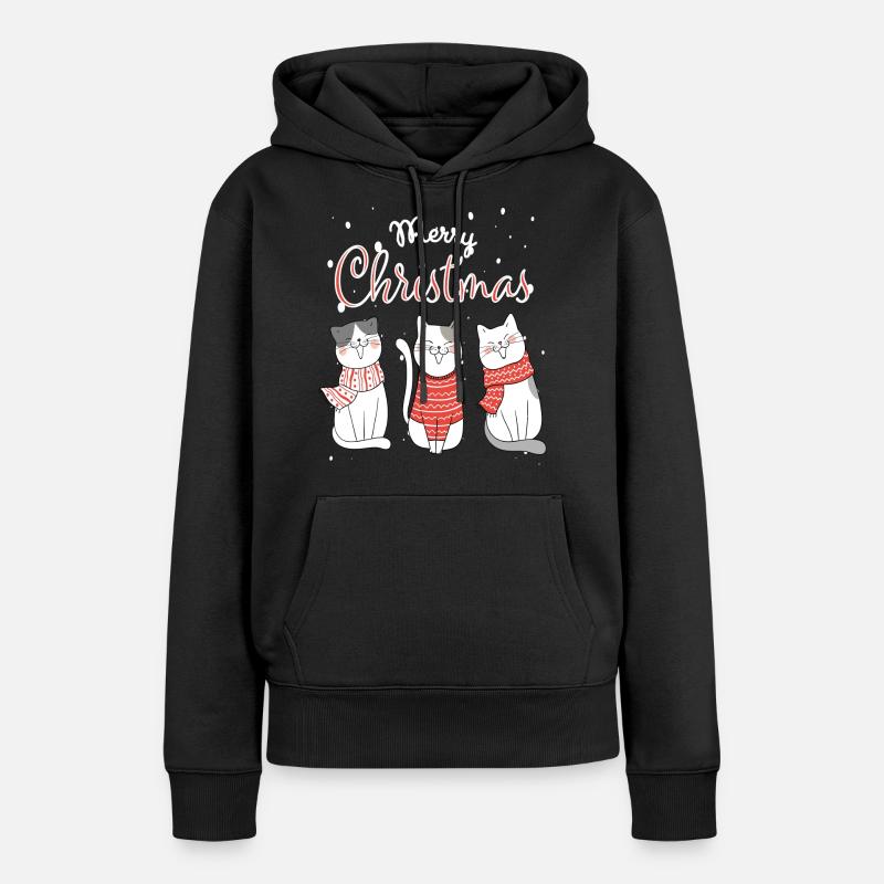 Chats, Chat de Noël, Chat de Noël, Chats - Sweat à capuche Premium bio Femme - noir