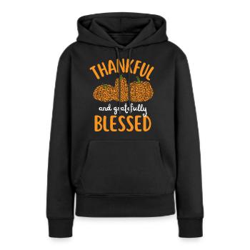 Thankful Blessed Autumn Pumpkin Leopard Gratitude - Women’s Premium Organic Hoodie - black - Front - Julia (174cm)