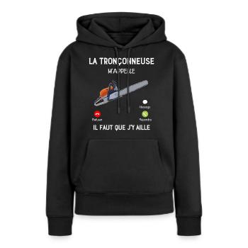 Tronçonneuse Humour Appel téléphone Portable - Sweat à capuche Premium bio Femme - noir - Devant - Julia (174cm)