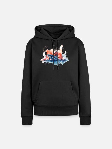 aquarell Wal - Frauen Premium Bio Hoodie - Schwarz