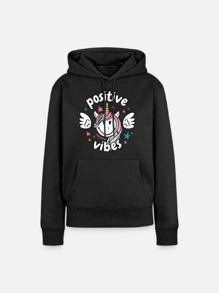 SmileyWorld Smiling Unicorn Positive Vibes - Women’s Premium Organic Hoodie - black