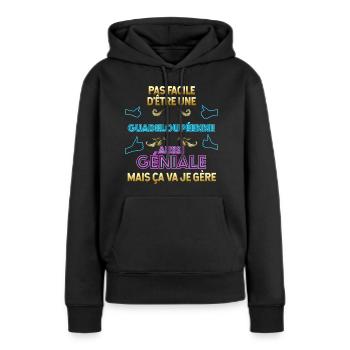 Guadeloupéenne géniale Femme Cadeau Cousine Soeur - Sweat à capuche Premium bio Femme - noir - Devant - Julia (174cm)