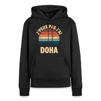 Doha. Je peux pas j'ai Doha qatar - Sweat à capuche Premium bio Femme - noir - Devant - Julia (174cm)