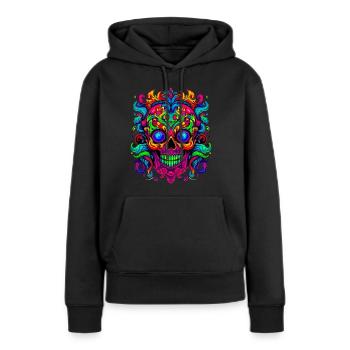 Totenkopf in Neonfarben - Frauen Premium Bio Hoodie - Schwarz - Vorne - Julia (174cm)