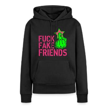 84 Doigts puants Doigts Moyens Fuck Fake Friends - Sweat à capuche Premium bio Femme - noir - Devant - Julia (174cm)