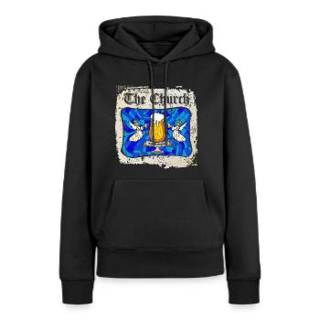 The Church is my religion - international Pub - Frauen Premium Bio Hoodie - Schwarz - Vorne - Julia (174cm)