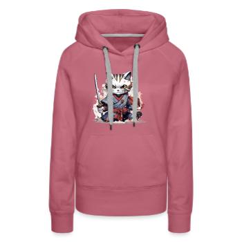 Chat samouraï bande dessinée Japon chat combattant animal de compagnie - Sweat à capuche Premium bio Femme - mauve - Devant - Isabella (175cm)
