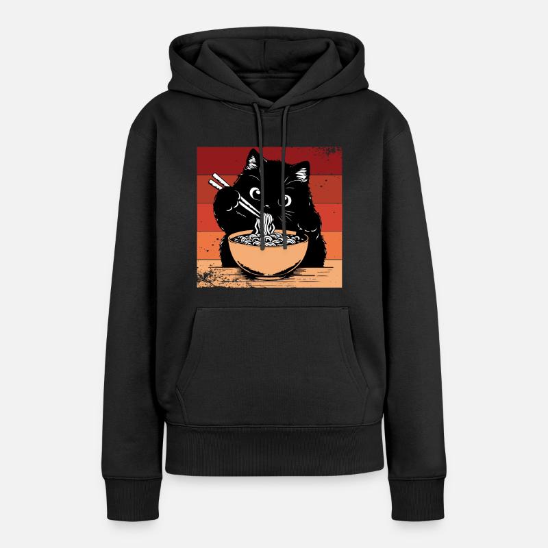 Ramen Chat Drôle - Sweat à capuche Premium bio Femme - noir