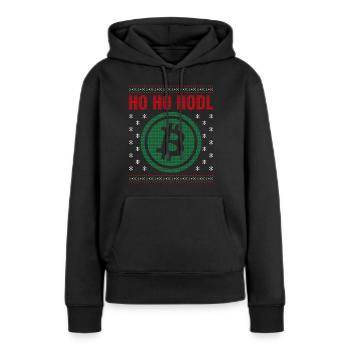 Ho Ho Hodl Bitcoin Ugly Christmas Weihnachten BTC - Frauen Premium Bio Hoodie - Schwarz - Vorne - Julia (174cm)