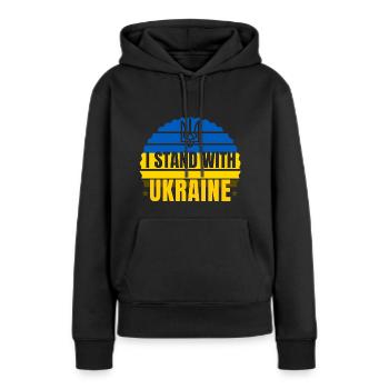 Ich stehe mit der Ukraine - Frauen Premium Bio Hoodie - Schwarz - Vorne - Julia (174cm)