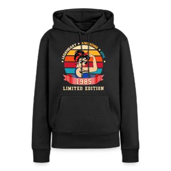 Femme Vintage édition limitée depuis 1985 - Sweat à capuche Premium bio Femme - noir - Devant - Julia (174cm)