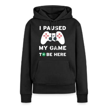 I paused my game to be here - Sweat à capuche Premium bio Femme - noir - Devant - Julia (174cm)