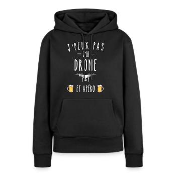 j'peux pas j'ai drone et apéro - Sweat à capuche Premium bio Femme - noir - Devant - Julia (174cm)