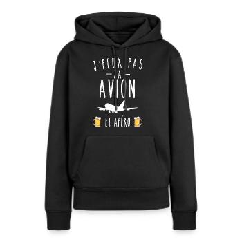 j'peux pas j'ai avion et apéro - Sweat à capuche Premium bio Femme - noir - Devant - Julia (174cm)