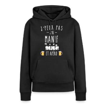 j'peux pas j'ai manif et apéro - Sweat à capuche Premium bio Femme - noir - Devant - Julia (174cm)