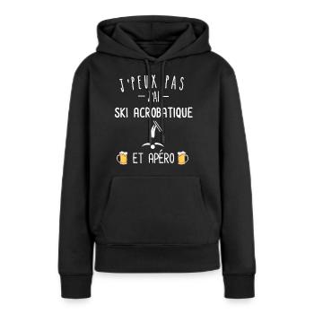 je peux pas j'ai ski acrobatique et apéro - Sweat à capuche Premium bio Femme - noir - Devant - Julia (174cm)