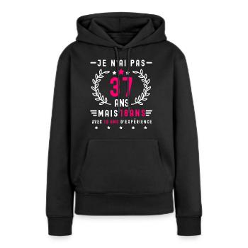cadeau humour anniversaire 37 ans femme - Sweat à capuche Premium bio Femme - noir - Devant - Julia (174cm)
