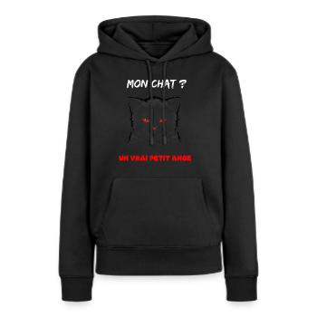 Chat mignon diabolique - Sweat à capuche Premium bio Femme - noir - Devant - Julia (174cm)
