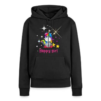 happy girl - Frauen Premium Bio Hoodie - Schwarz - Vorne - Julia (174cm)