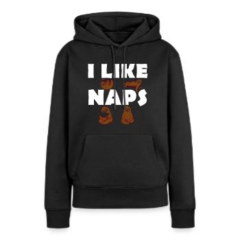 J’aime les siestes - Paresseux - Lève-tard - Sweat à capuche Premium bio Femme - noir - Devant - Julia (174cm)