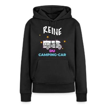 Camping-car Femme Humour Maman Mamie Reine - Sweat à capuche Premium bio Femme - noir - Devant - Julia (174cm)