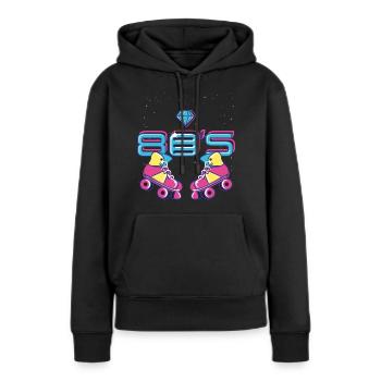 Patin à roulatte Années 80 stylé cadeau femme - Sweat à capuche Premium bio Femme - noir - Devant - Julia (174cm)
