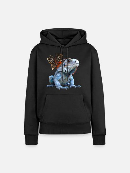 Leguan - Frauen Premium Bio Hoodie - Schwarz