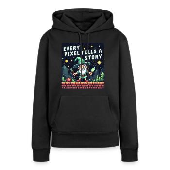 Chaque pixel raconte une histoire - Retro Gaming - Sweat à capuche Premium bio Femme - noir - Devant - Julia (174cm)