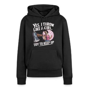 Lancer de hache Dire Femmes - Sweat à capuche Premium bio Femme - noir - Devant - Julia (174cm)