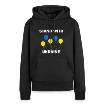 Stand with Ukraine - Frauen Premium Bio Hoodie - Schwarz - Vorne - Julia (174cm)