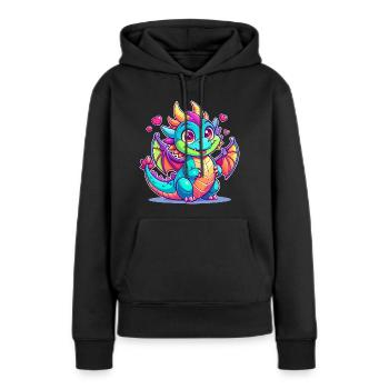 Dragon coloré - Sweat à capuche Premium bio Femme - noir - Devant - Julia (174cm)