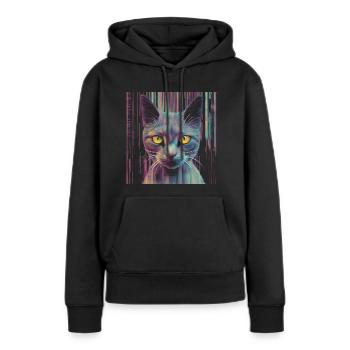 Katze Glitch - Frauen Premium Bio Hoodie - Schwarz - Vorne - Julia (174cm)