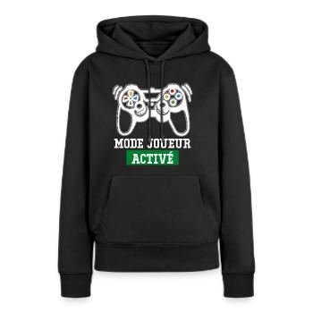 Humour Jeux Vidéo Mode Joueur Activé Cadeau Gamer - Sweat à capuche Premium bio Femme - noir - Devant - Julia (174cm)
