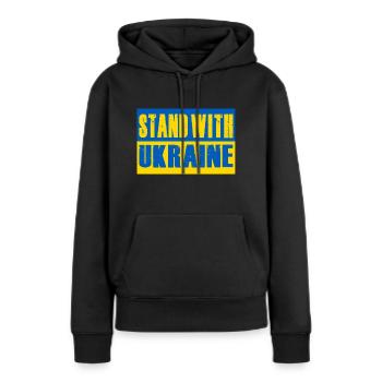 Stand with Ukraine - Frauen Premium Bio Hoodie - Schwarz - Vorne - Julia (174cm)