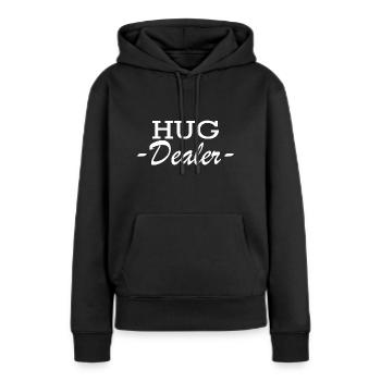 Hug Dealer Weiß Liebe Zuneigung lustig frech - Frauen Premium Bio Hoodie - Schwarz - Vorne - Julia (174cm)