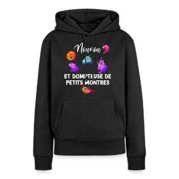 Nounou humour - Sweat à capuche Premium bio Femme - noir - Devant - Julia (174cm)