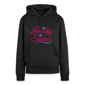 16e anniversaire - Sweat à capuche Premium bio Femme - noir - Devant - Julia (174cm)