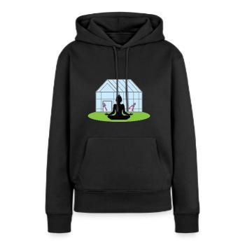 Gärtnern ist mein Yoga Frau mit Schaufel Schere - Frauen Premium Bio Hoodie - Schwarz - Vorne - Julia (174cm)