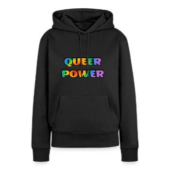 Pouvoir queer - Sweat à capuche Premium bio Femme - noir - Devant - Julia (174cm)