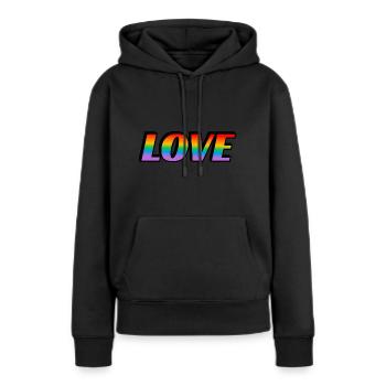 Texte arc-en-ciel LOVE LGBT Pride Month - Sweat à capuche Premium bio Femme - noir - Devant - Julia (174cm)