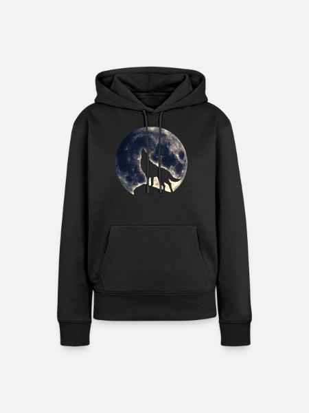 Wolf howling, full moon, fantasy, magic, symbol - Women’s Premium Organic Hoodie - black