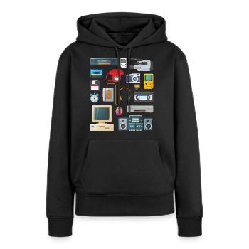 Retro 90er Jahre Geräte - Frauen Premium Bio Hoodie - Schwarz - Vorne - Julia (174cm)