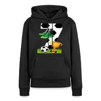 Football 7 Anniversaire Joueur de football Football - Sweat à capuche Premium bio Femme - noir - Devant - Julia (174cm)