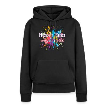 Meilleure maman - Messy Mum monde coloré - Sweat à capuche Premium bio Femme - noir - Devant - Julia (174cm)