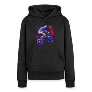 Buntes BMX / Farbiges BMX / BMX Fahrrad - Frauen Premium Bio Hoodie - Schwarz - Vorne - Julia (174cm)