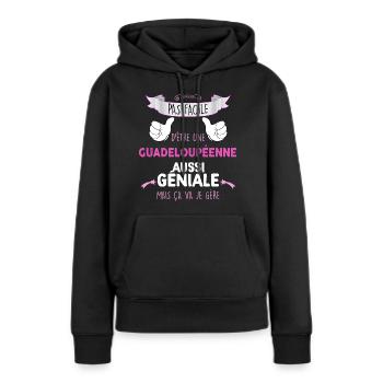 Femme Antillaise Créole Guadeloupéenne Géniale - Sweat à capuche Premium bio Femme - noir - Devant - Julia (174cm)